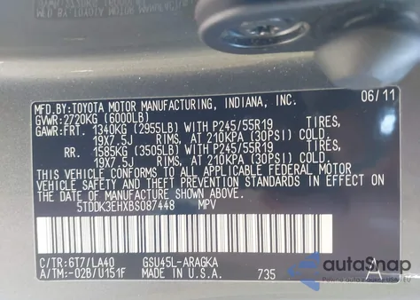 2011 Toyota Highlander Limited V6 from USA, damaged, VIN 5TDDK3EHXBS087448